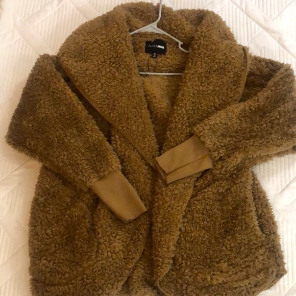 Fashion Nova Women’s Sherpa Open front Coat jacket Caramel in colorSize M/L Warm - Picture 12 of 16